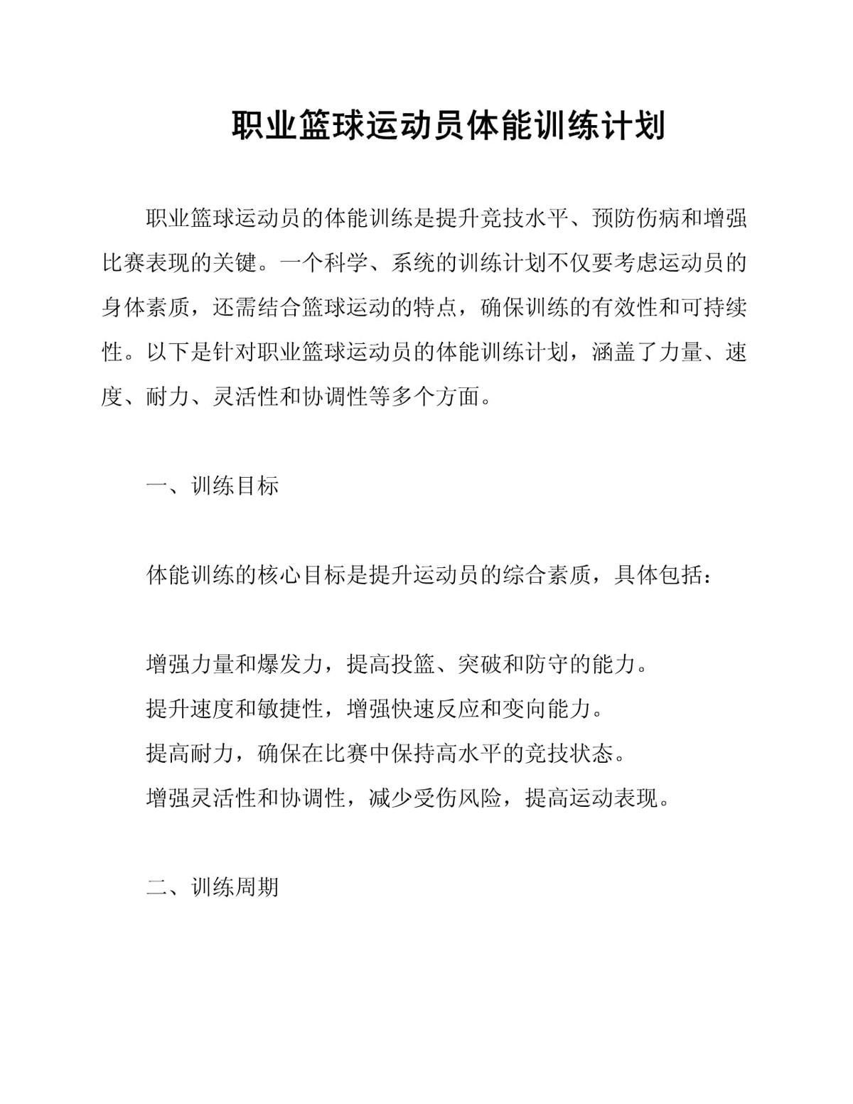 篮球运动员体能训练计划
